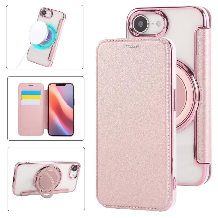 Custodia per telefono ultra sottile in ecopelle con supporto girevole e placcatura magnetica., For iPhone 17e / 16e, For iPhone 17 Pro Max, For iPhone 17 Pro