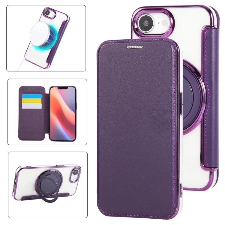 Custodia per telefono ultra sottile in ecopelle con supporto girevole e placcatura magnetica., For iPhone 17e / 16e, For iPhone 17 Pro Max, For iPhone 17 Pro