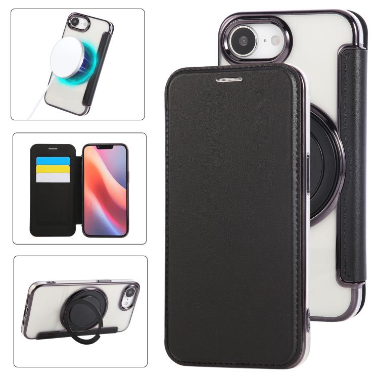 Custodia per telefono ultra sottile in ecopelle con supporto girevole e placcatura magnetica., For iPhone 17e / 16e, For iPhone 17 Pro Max, For iPhone 17 Pro