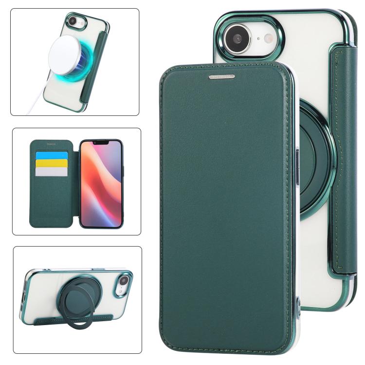 Custodia per telefono ultra sottile in ecopelle con supporto girevole e placcatura magnetica., For iPhone 17e / 16e, For iPhone 17 Pro Max, For iPhone 17 Pro