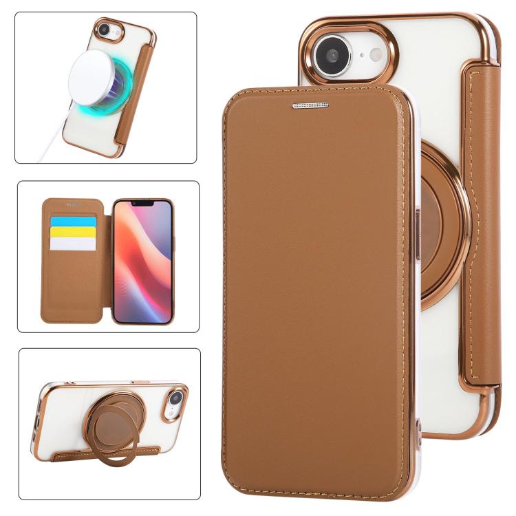 Custodia per telefono ultra sottile in ecopelle con supporto girevole e placcatura magnetica., For iPhone 17e / 16e, For iPhone 17 Pro Max, For iPhone 17 Pro