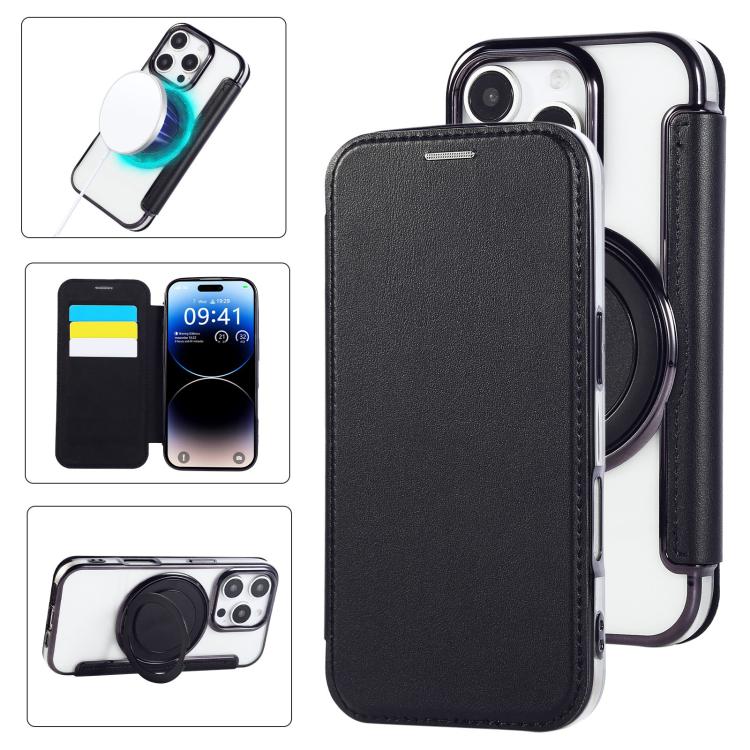 Custodia per telefono ultra sottile in ecopelle con supporto girevole e placcatura magnetica., For iPhone 17, For iPhone Air, For iPhone 16 Pro Max