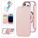 Custodia per telefono ultra sottile in ecopelle con supporto girevole e placcatura magnetica., For iPhone 16 Pro, For iPhone 16 Plus, For iPhone 16