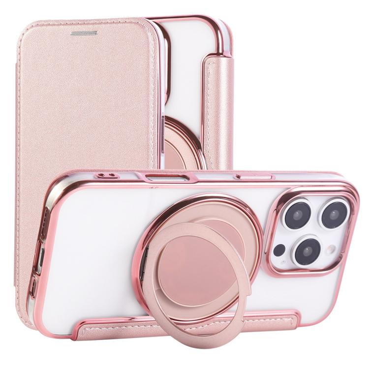 Custodia per telefono ultra sottile in ecopelle con supporto girevole e placcatura magnetica., For iPhone 16 Pro, For iPhone 16 Plus, For iPhone 16