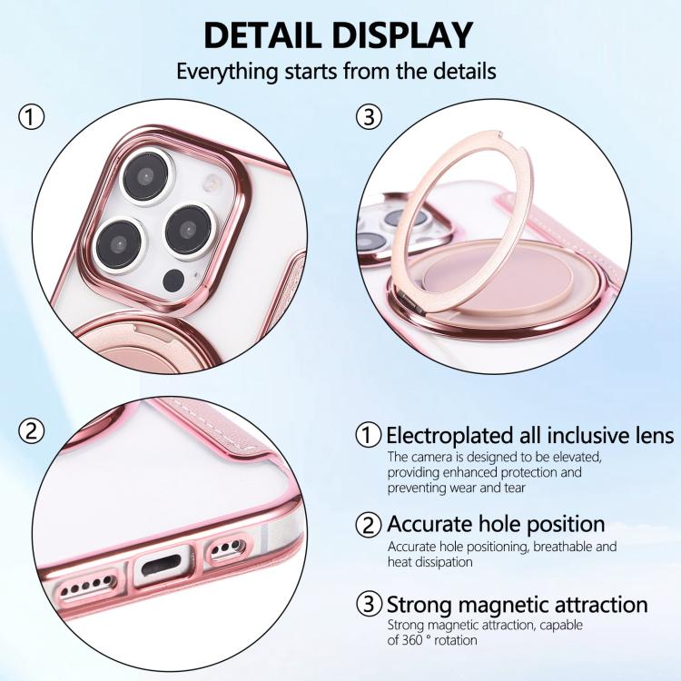 Custodia per telefono ultra sottile in ecopelle con supporto girevole e placcatura magnetica., For iPhone 16 Pro, For iPhone 16 Plus, For iPhone 16