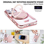Custodia per telefono ultra sottile in ecopelle con supporto girevole e placcatura magnetica., For iPhone 16 Pro, For iPhone 16 Plus, For iPhone 16