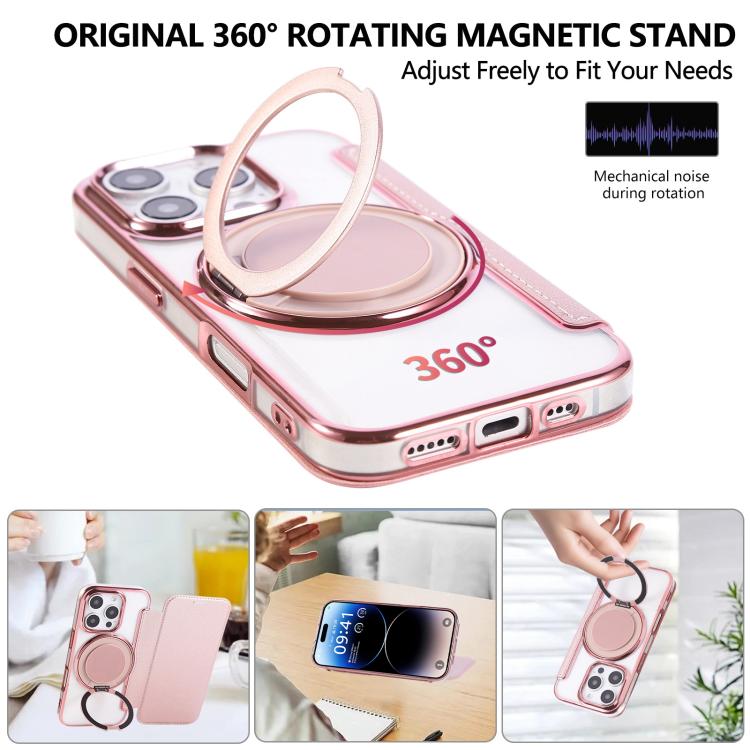 Custodia per telefono ultra sottile in ecopelle con supporto girevole e placcatura magnetica., For iPhone 16 Pro, For iPhone 16 Plus, For iPhone 16