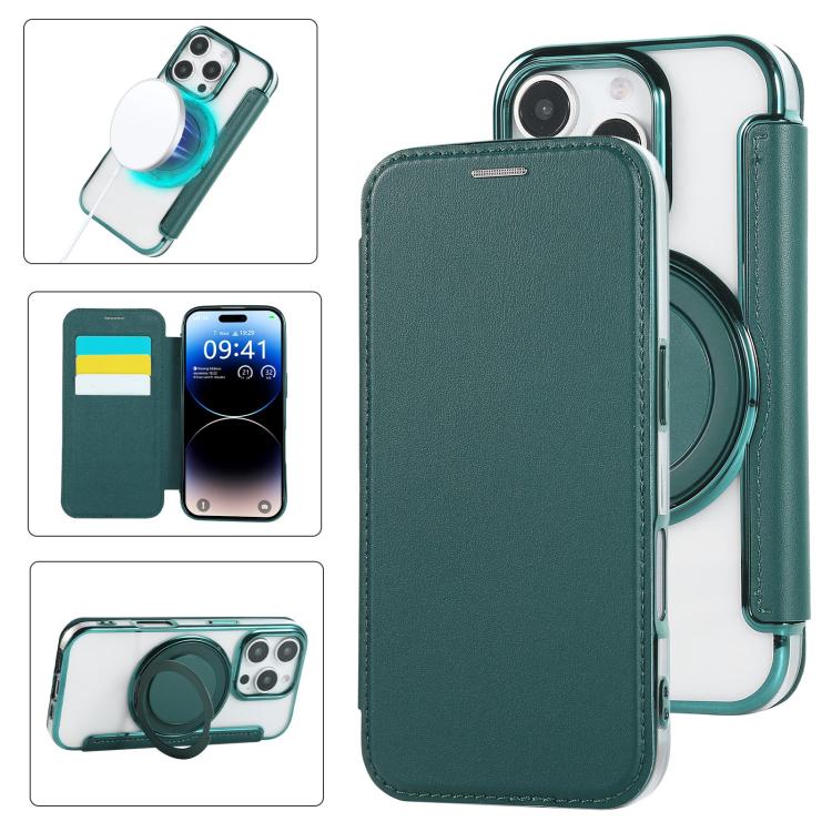 Custodia per telefono ultra sottile in ecopelle con supporto girevole e placcatura magnetica., For iPhone 16 Pro, For iPhone 16 Plus, For iPhone 16