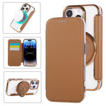 Custodia per telefono ultra sottile in ecopelle con supporto girevole e placcatura magnetica., For iPhone 16 Pro, For iPhone 16 Plus, For iPhone 16