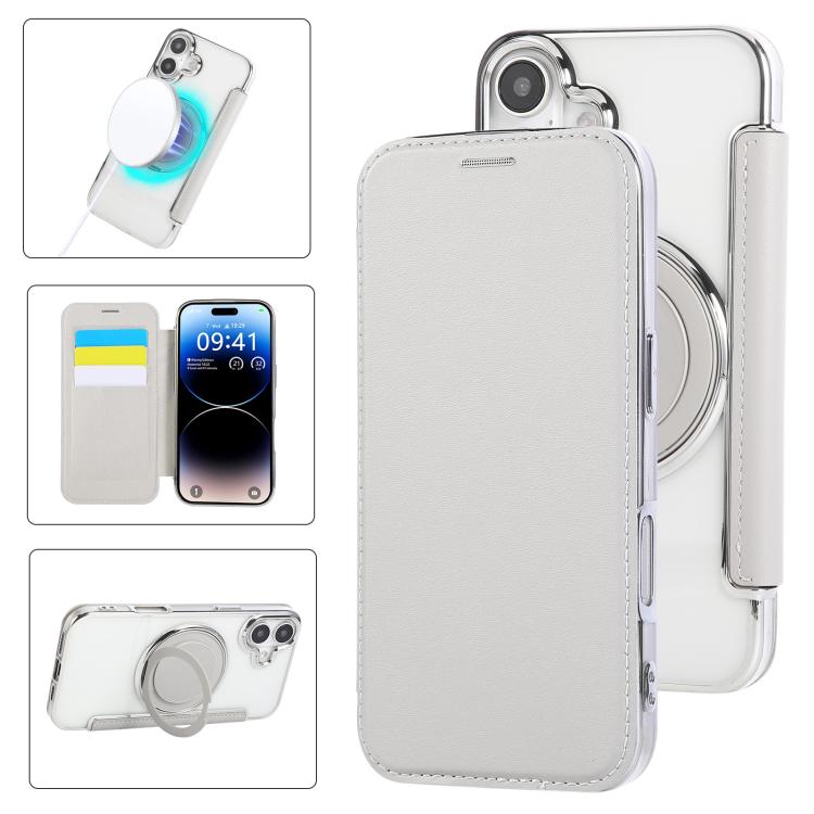Custodia per telefono ultra sottile in ecopelle con supporto girevole e placcatura magnetica., For iPhone 16 Pro, For iPhone 16 Plus, For iPhone 16