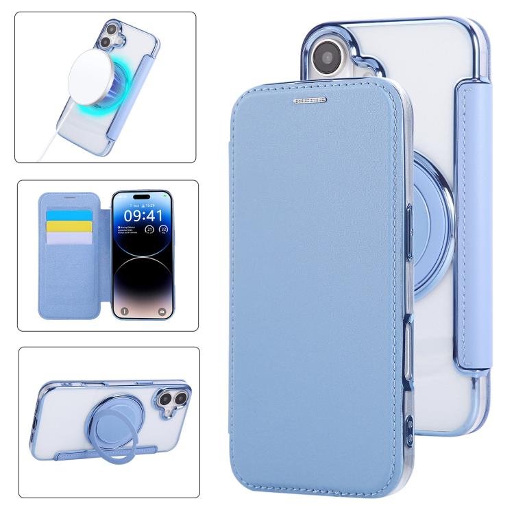 Custodia per telefono ultra sottile in ecopelle con supporto girevole e placcatura magnetica., For iPhone 16 Pro, For iPhone 16 Plus, For iPhone 16