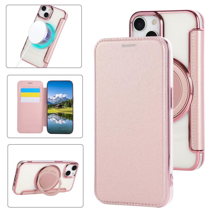 Custodia per telefono ultra sottile in ecopelle con supporto girevole e placcatura magnetica., For iPhone 15, For iPhone 14 / 13, For iPhone 14 Pro