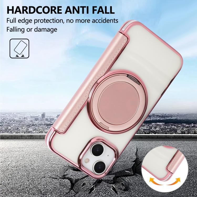 Custodia per telefono ultra sottile in ecopelle con supporto girevole e placcatura magnetica., For iPhone 15, For iPhone 14 / 13, For iPhone 14 Pro