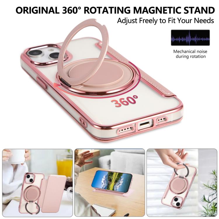 Custodia per telefono ultra sottile in ecopelle con supporto girevole e placcatura magnetica., For iPhone 15, For iPhone 14 / 13, For iPhone 14 Pro