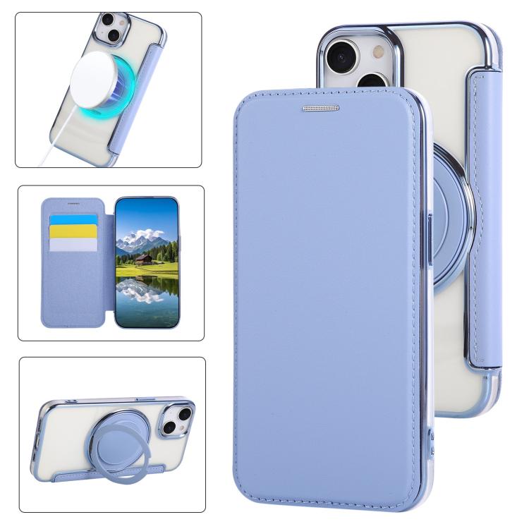 Custodia per telefono ultra sottile in ecopelle con supporto girevole e placcatura magnetica., For iPhone 15, For iPhone 14 / 13, For iPhone 14 Pro