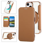 Custodia per telefono ultra sottile in ecopelle con supporto girevole e placcatura magnetica., For iPhone 15, For iPhone 14 / 13, For iPhone 14 Pro