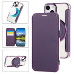 Custodia per telefono ultra sottile in ecopelle con supporto girevole e placcatura magnetica., For iPhone 15, For iPhone 14 / 13, For iPhone 14 Pro