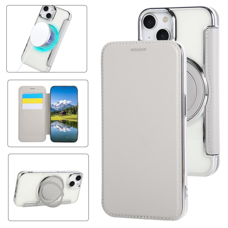 Custodia per telefono ultra sottile in ecopelle con supporto girevole e placcatura magnetica., For iPhone 15, For iPhone 14 / 13, For iPhone 14 Pro