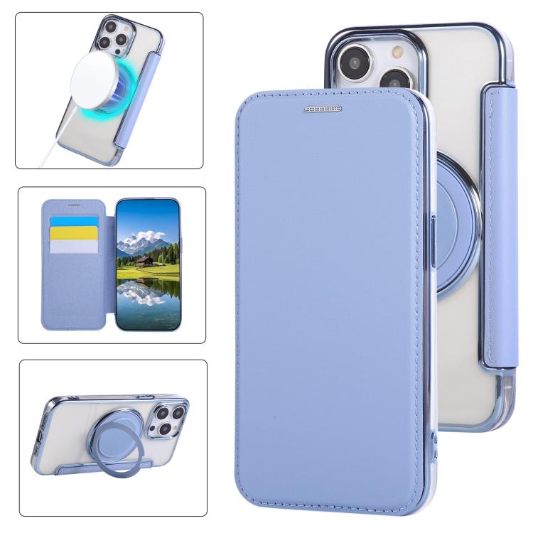 Custodia per telefono ultra sottile in ecopelle con supporto girevole e placcatura magnetica., For iPhone 15, For iPhone 14 / 13, For iPhone 14 Pro