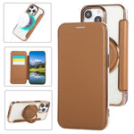 Custodia per telefono ultra sottile in ecopelle con supporto girevole e placcatura magnetica., For iPhone 15, For iPhone 14 / 13, For iPhone 14 Pro