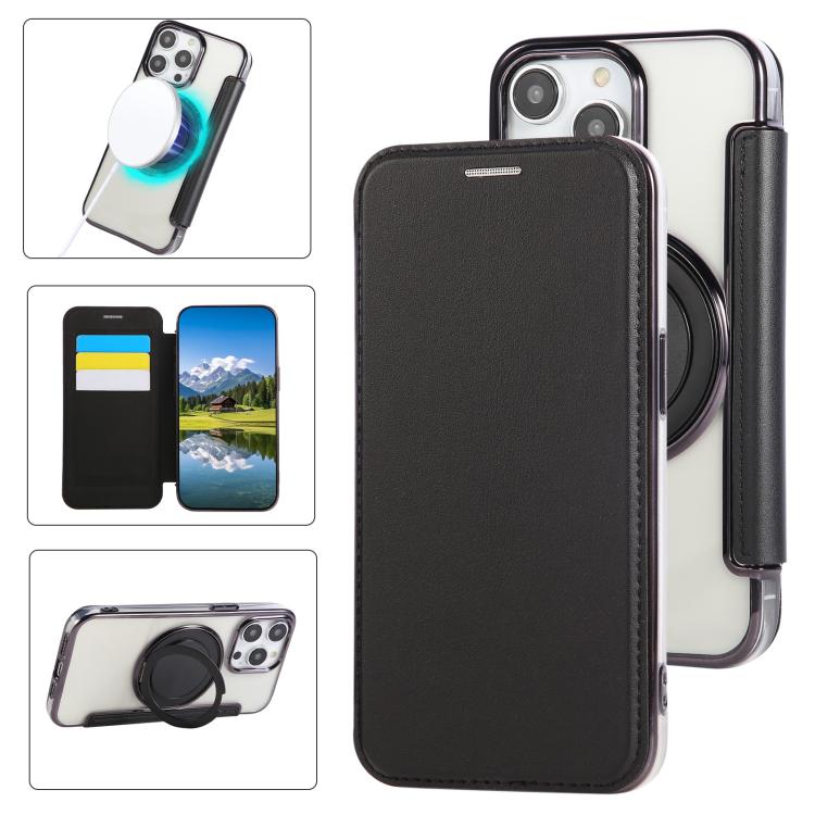 Custodia per telefono ultra sottile in ecopelle con supporto girevole e placcatura magnetica., For iPhone 14 Pro Max, For iPhone 13 Pro Max, For iPhone 13 Pro