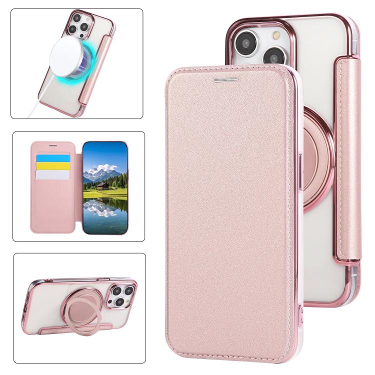 Custodia per telefono ultra sottile in ecopelle con supporto girevole e placcatura magnetica., For iPhone 12 / 12 Pro, For iPhone 12 Pro Max