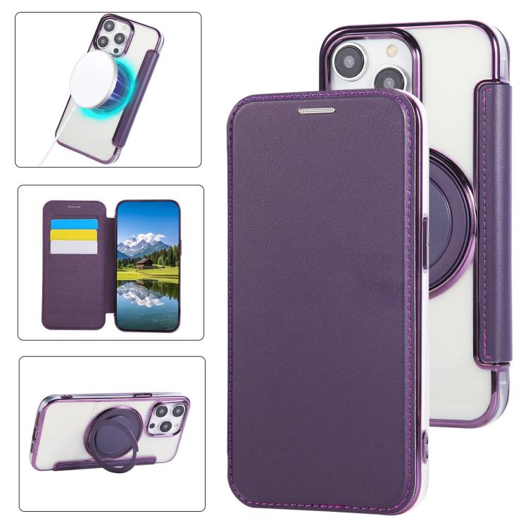 Custodia per telefono ultra sottile in ecopelle con supporto girevole e placcatura magnetica., For iPhone 12 / 12 Pro, For iPhone 12 Pro Max