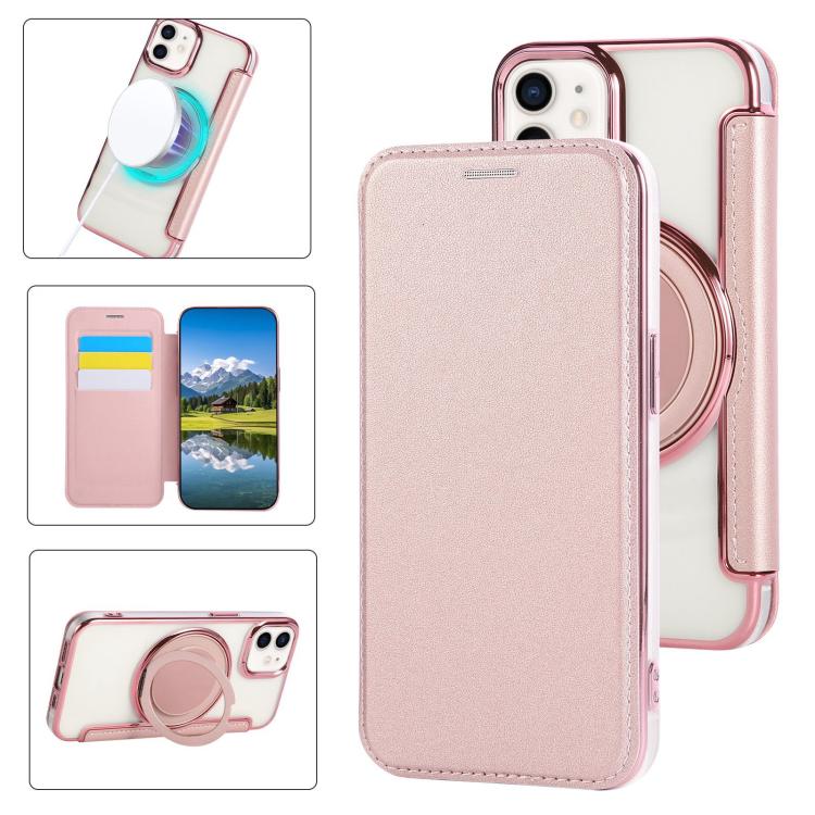 Custodia per telefono ultra sottile in ecopelle con supporto girevole e placcatura magnetica., For iPhone 12 / 12 Pro, For iPhone 12 Pro Max