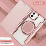 Custodia per telefono ultra sottile in ecopelle con supporto girevole e placcatura magnetica., For iPhone 12 / 12 Pro, For iPhone 12 Pro Max
