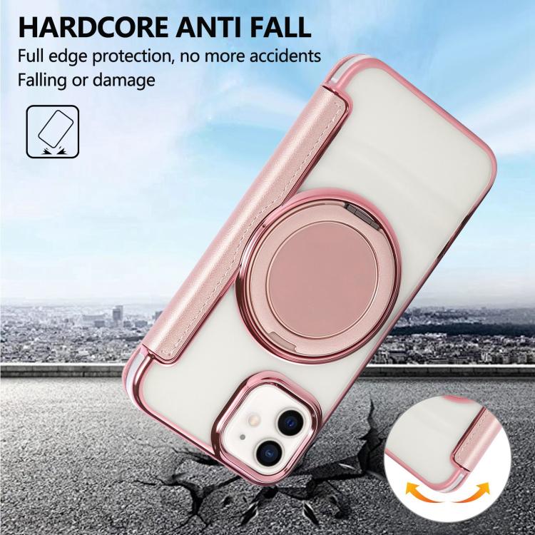 Custodia per telefono ultra sottile in ecopelle con supporto girevole e placcatura magnetica., For iPhone 12 / 12 Pro, For iPhone 12 Pro Max