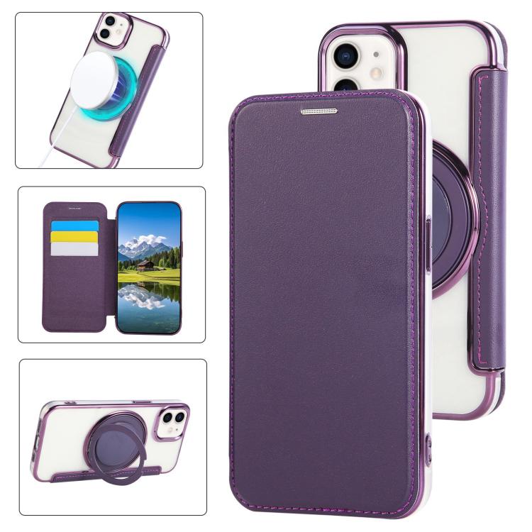 Custodia per telefono ultra sottile in ecopelle con supporto girevole e placcatura magnetica., For iPhone 12 / 12 Pro, For iPhone 12 Pro Max