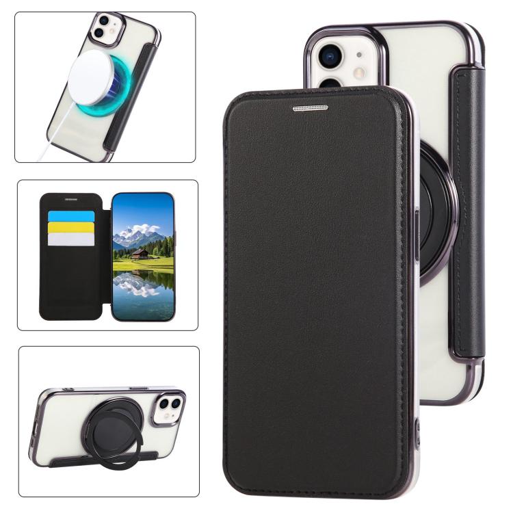 Custodia per telefono ultra sottile in ecopelle con supporto girevole e placcatura magnetica., For iPhone 12 / 12 Pro, For iPhone 12 Pro Max
