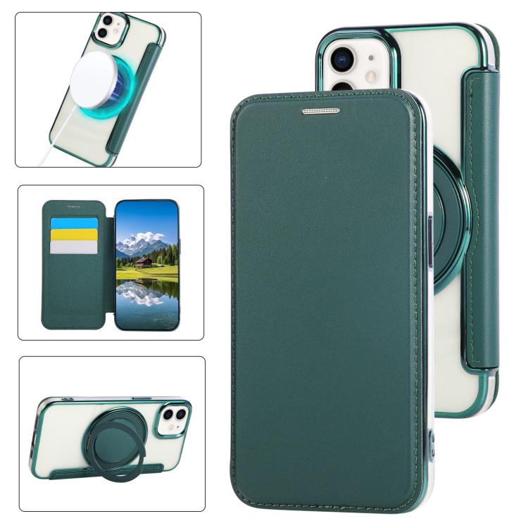 Custodia per telefono ultra sottile in ecopelle con supporto girevole e placcatura magnetica., For iPhone 12 / 12 Pro, For iPhone 12 Pro Max