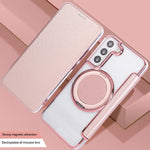 Custodia per telefono ultra sottile in ecopelle con supporto girevole e placcatura magnetica., For Samsung Galaxy S22 5G