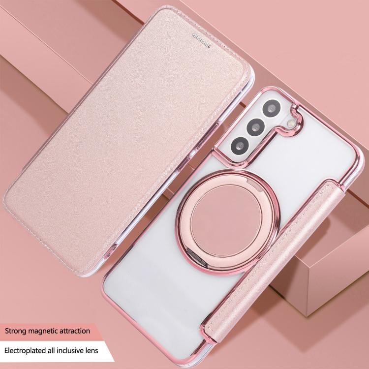 Custodia per telefono ultra sottile in ecopelle con supporto girevole e placcatura magnetica., For Samsung Galaxy S22 5G