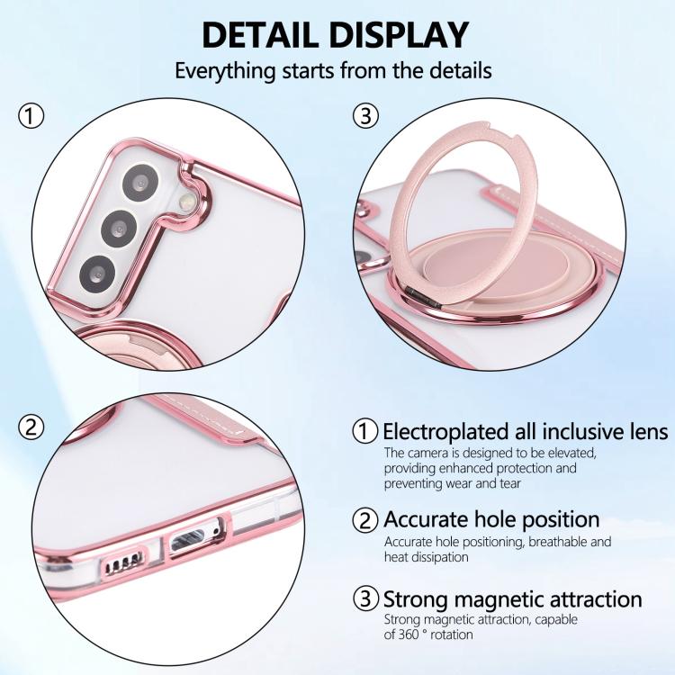 Custodia per telefono ultra sottile in ecopelle con supporto girevole e placcatura magnetica., For Samsung Galaxy S22 5G