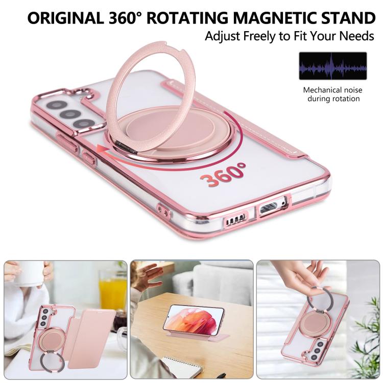 Custodia per telefono ultra sottile in ecopelle con supporto girevole e placcatura magnetica., For Samsung Galaxy S22 5G