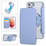 Custodia per telefono ultra sottile in ecopelle con supporto girevole e placcatura magnetica., For Samsung Galaxy S22 5G