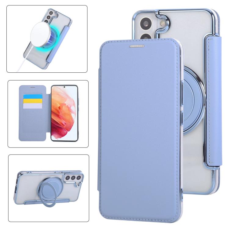 Custodia per telefono ultra sottile in ecopelle con supporto girevole e placcatura magnetica., For Samsung Galaxy S22 5G