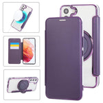 Custodia per telefono ultra sottile in ecopelle con supporto girevole e placcatura magnetica., For Samsung Galaxy S22 5G
