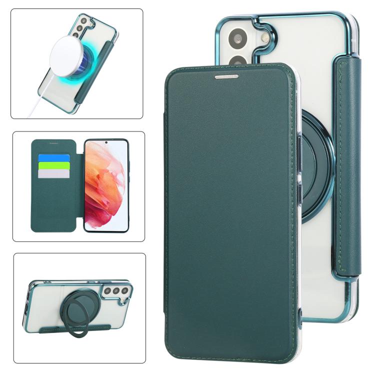 Custodia per telefono ultra sottile in ecopelle con supporto girevole e placcatura magnetica., For Samsung Galaxy S22 5G
