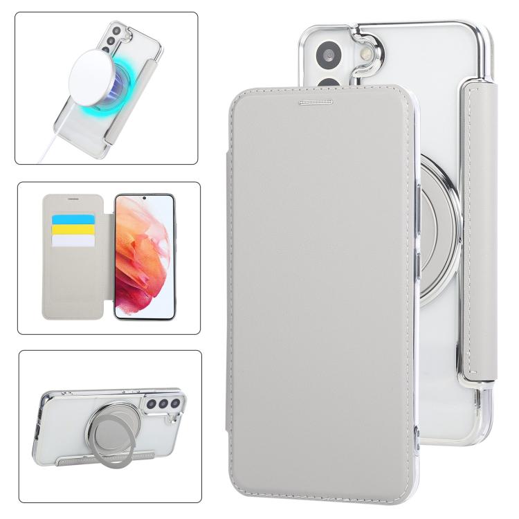 Custodia per telefono ultra sottile in ecopelle con supporto girevole e placcatura magnetica., For Samsung Galaxy S23 5G, For Samsung Galaxy S22 Ultra 5G, For Samsung Galaxy S22+ 5G
