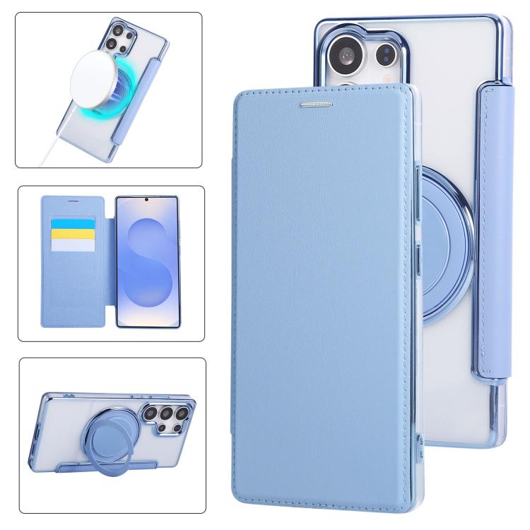 Custodia per telefono ultra sottile in ecopelle con supporto girevole e placcatura magnetica., For Samsung Galaxy S23 5G, For Samsung Galaxy S22 Ultra 5G, For Samsung Galaxy S22+ 5G