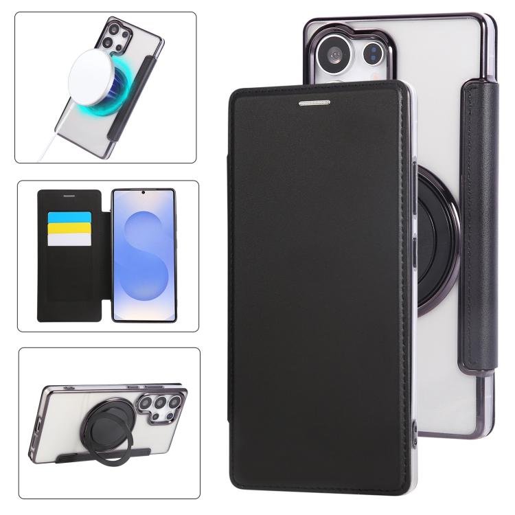 Custodia per telefono ultra sottile in ecopelle con supporto girevole e placcatura magnetica., For Samsung Galaxy S23 5G, For Samsung Galaxy S22 Ultra 5G, For Samsung Galaxy S22+ 5G