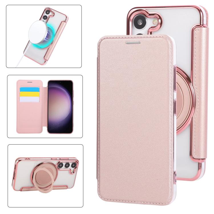 Custodia per telefono ultra sottile in ecopelle con supporto girevole e placcatura magnetica., For Samsung Galaxy S24 Ultra 5G, For Samsung Galaxy S23 Ultra 5G, For Samsung Galaxy S23+ 5G