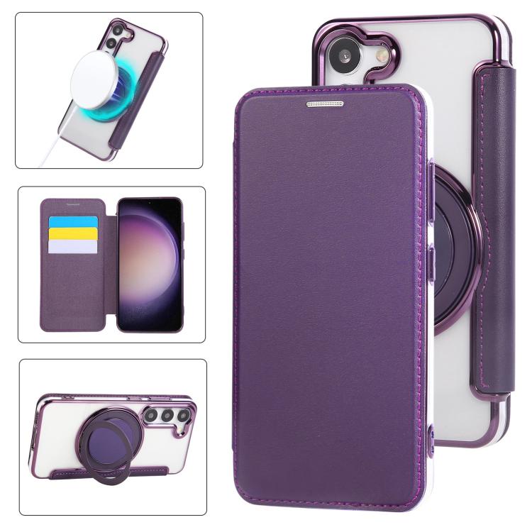 Custodia per telefono ultra sottile in ecopelle con supporto girevole e placcatura magnetica., For Samsung Galaxy S24 Ultra 5G, For Samsung Galaxy S23 Ultra 5G, For Samsung Galaxy S23+ 5G