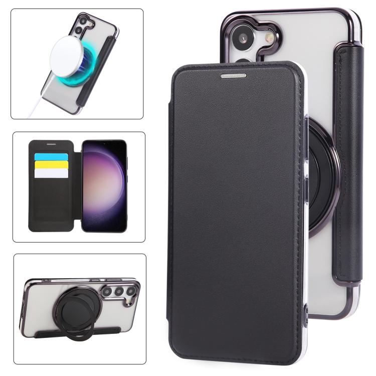 Custodia per telefono ultra sottile in ecopelle con supporto girevole e placcatura magnetica., For Samsung Galaxy S24 Ultra 5G, For Samsung Galaxy S23 Ultra 5G, For Samsung Galaxy S23+ 5G