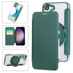 Custodia per telefono ultra sottile in ecopelle con supporto girevole e placcatura magnetica., For Samsung Galaxy S24 Ultra 5G, For Samsung Galaxy S23 Ultra 5G, For Samsung Galaxy S23+ 5G