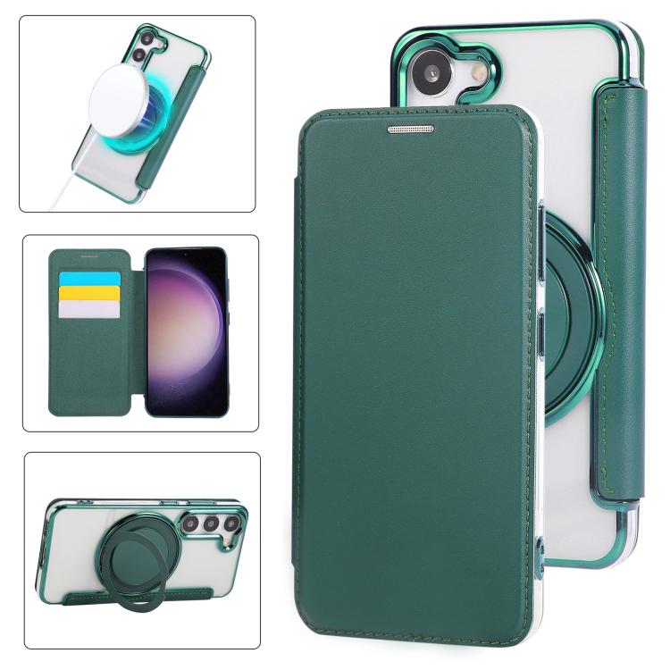 Custodia per telefono ultra sottile in ecopelle con supporto girevole e placcatura magnetica., For Samsung Galaxy S24 Ultra 5G, For Samsung Galaxy S23 Ultra 5G, For Samsung Galaxy S23+ 5G
