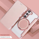 Custodia per telefono ultra sottile in ecopelle con supporto girevole e placcatura magnetica., For Samsung Galaxy S23 5G, For Samsung Galaxy S22 Ultra 5G, For Samsung Galaxy S22+ 5G